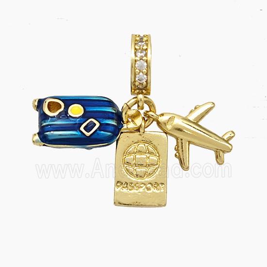 Copper Airplane Travel Box Passport Pendant Painted Gold Plated