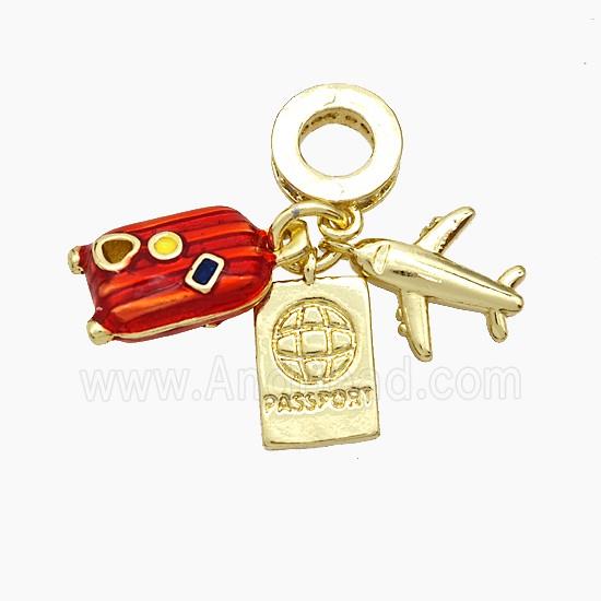 Copper Airplane Travel Box Passport Pendant Painted Gold Plated