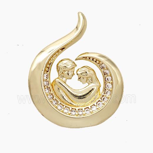 Copper Couple Pendant Pave Zirconia Gold Plated