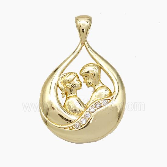 Copper Couple Pendant Pave Zirconia Gold Plated
