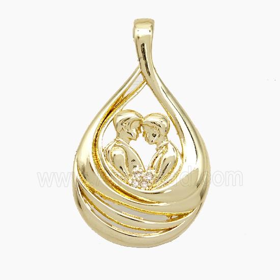Copper Couple Pendant Pave Zirconia Gold Plated