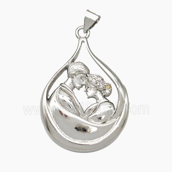 Copper Couple Pendant Pave Zirconia Platinum Plated