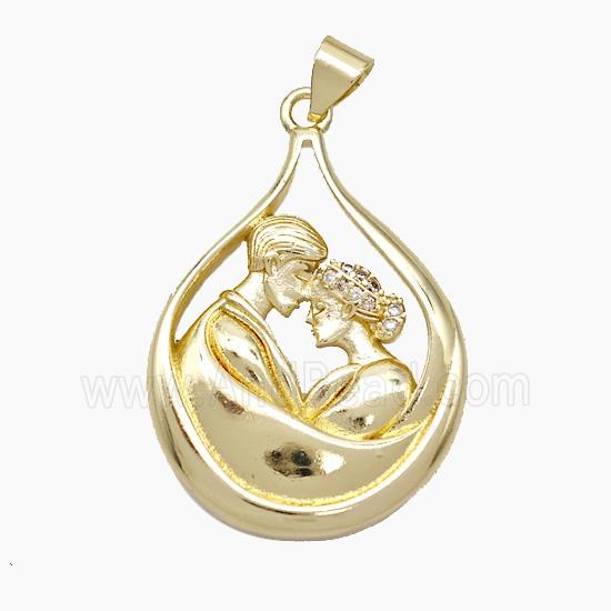 Copper Couple Pendant Pave Zirconia Gold Plated