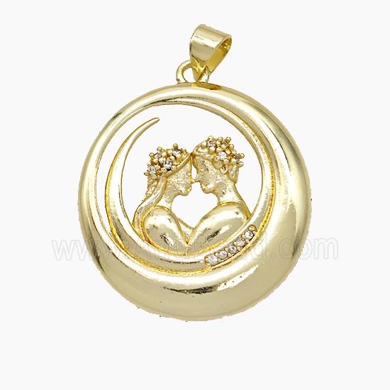Copper Couple Pendant Pave Zirconia Gold Plated