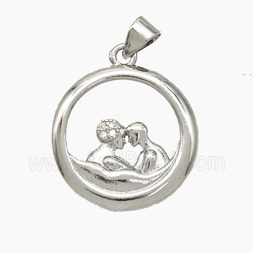 Copper Couple Pendant Pave Zirconia Platinum Plated