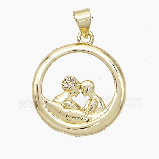 Copper Couple Pendant Pave Zirconia Gold Plated