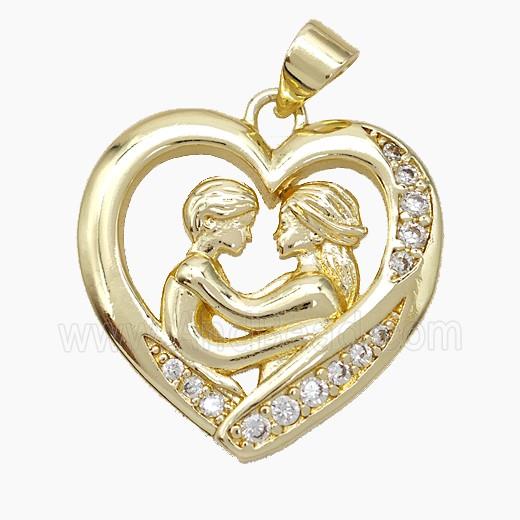 Copper Couple Pendant Pave Zirconia Heart Gold Plated