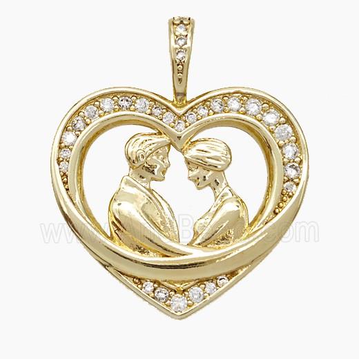 Copper Couple Pendant Pave Zirconia Heart Gold Plated