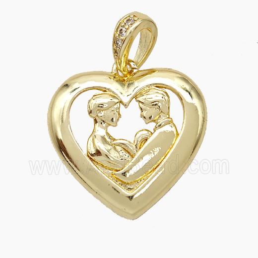 Copper Couple Pendant Pave Zirconia Heart Gold Plated