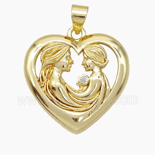 Copper Couple Pendant Pave Zirconia Heart Gold Plated