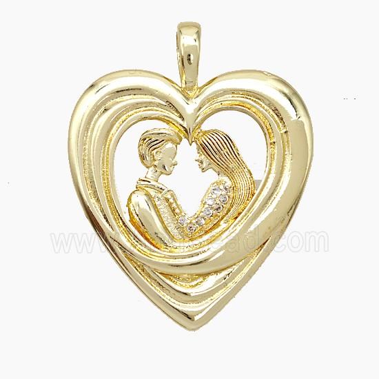 Copper Couple Pendant Pave Zirconia Heart Gold Plated