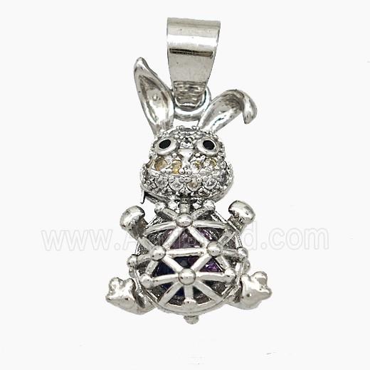 Copper Rabbit Pendant Pave Zirconia Hollow Platinum Plated