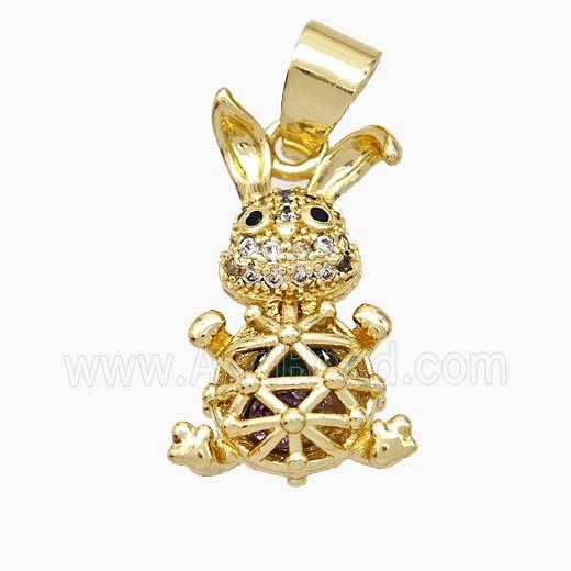Copper Rabbit Pendant Pave Zirconia Hollow Gold Plated