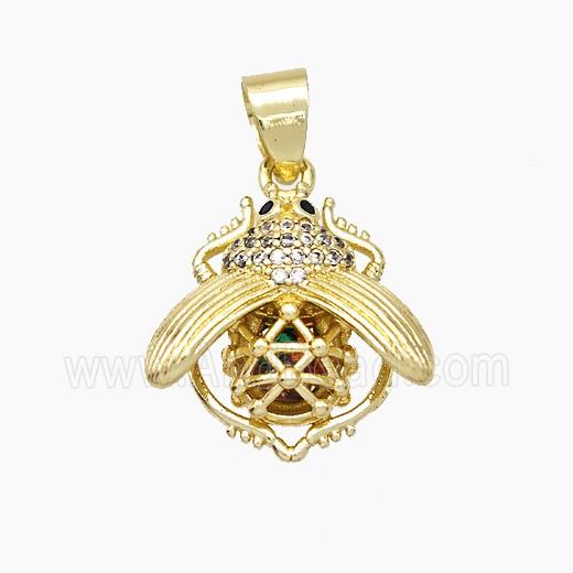 Copper Beetle Pendant Pave Zirconia Hollow Gold Plated