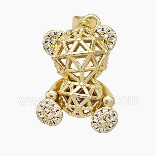 Copper Bear Pendant Pave Zirconia Hollow Gold Plated