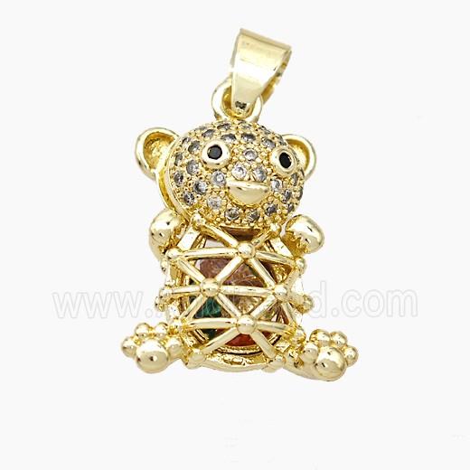 Copper Bear Pendant Pave Zirconia Hollow Gold Plated