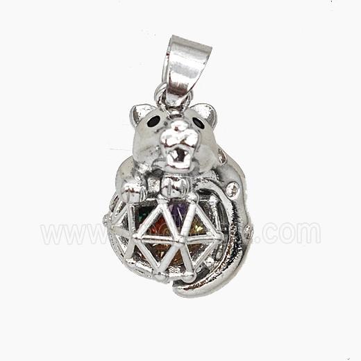 Copper Bear Pendant Pave Zirconia Hollow Platinum Plated