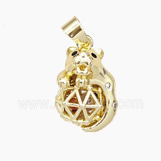 Copper Bear Pendant Pave Zirconia Hollow Gold Plated