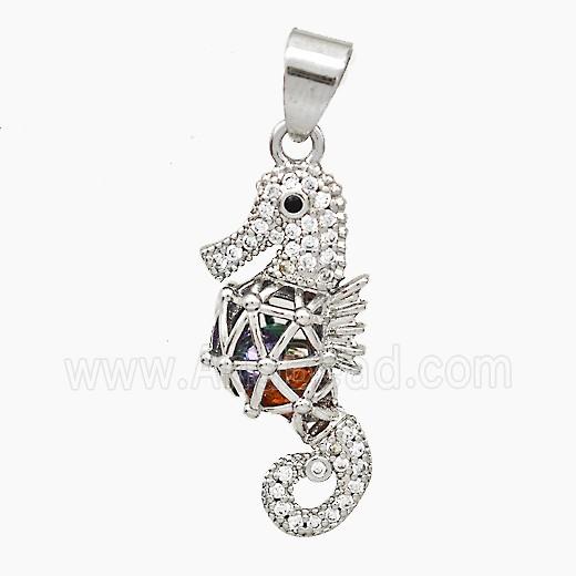 Copper Seahorse Pendant Pave Zirconia Hollow Platinum Plated