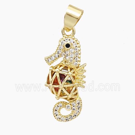 Copper Seahorse Pendant Pave Zirconia Hollow Gold Plated
