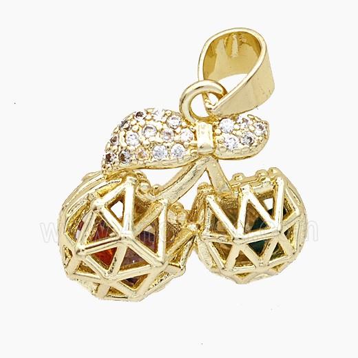Copper Cherry Pendant Pave Zirconia Hollow Gold Plated