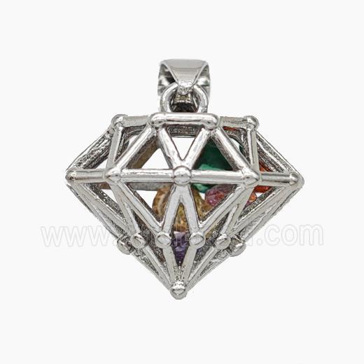 Copper Diamond Pendant Pave Zirconia Hollow Platinum Plated
