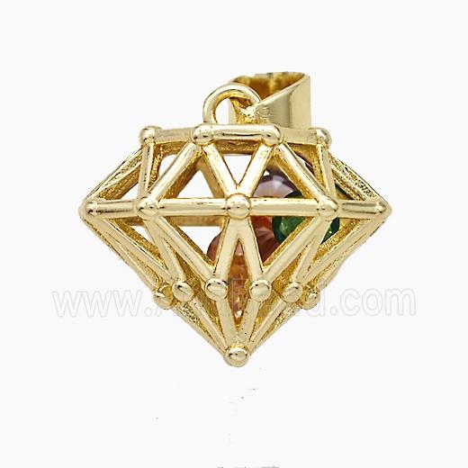 Copper Diamond Pendant Pave Zirconia Hollow Gold Plated