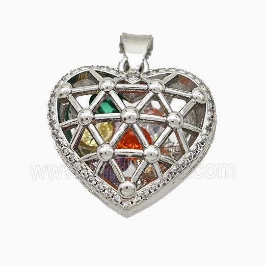 Copper Heart Pendant With Zirconia Hollow Platinum Plated