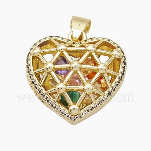 Copper Heart Pendant With Zirconia Hollow Gold Plated