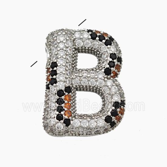 Copper Letter-B Pendant Micropave Zirconia Platinum Plated