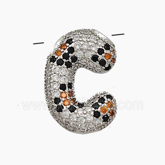 Copper Letter-C Pendant Micropave Zirconia Platinum Plated