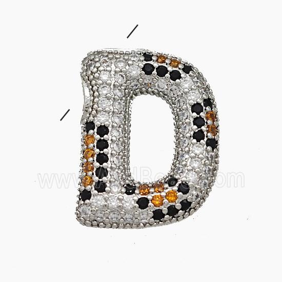Copper Letter-D Pendant Micropave Zirconia Platinum Plated