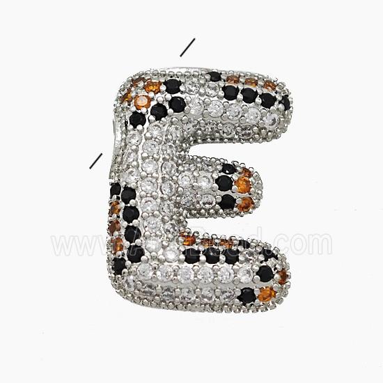 Copper Letter-E Pendant Micropave Zirconia Platinum Plated