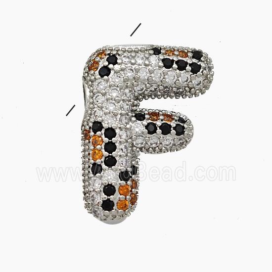 Copper Letter-F Pendant Micropave Zirconia Platinum Plated