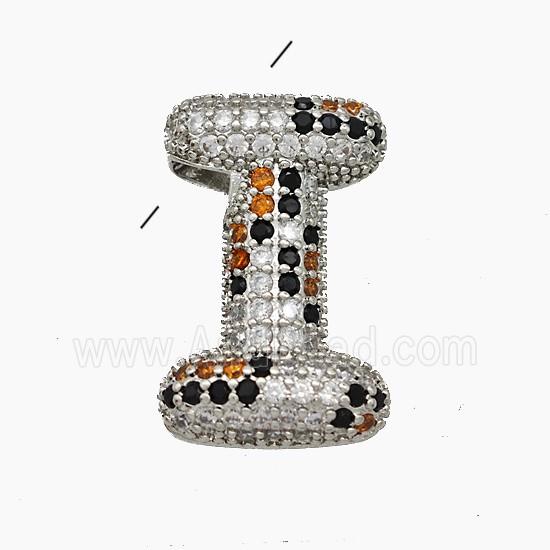 Copper Letter-I Pendant Micropave Zirconia Platinum Plated