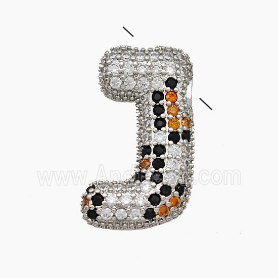 Copper Letter-J Pendant Micropave Zirconia Platinum Plated