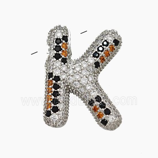 Copper Letter-K Pendant Micropave Zirconia Platinum Plated