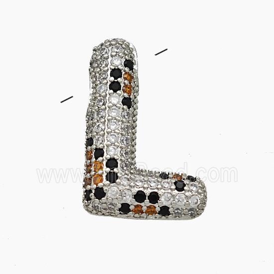 Copper Letter-L Pendant Micropave Zirconia Platinum Plated