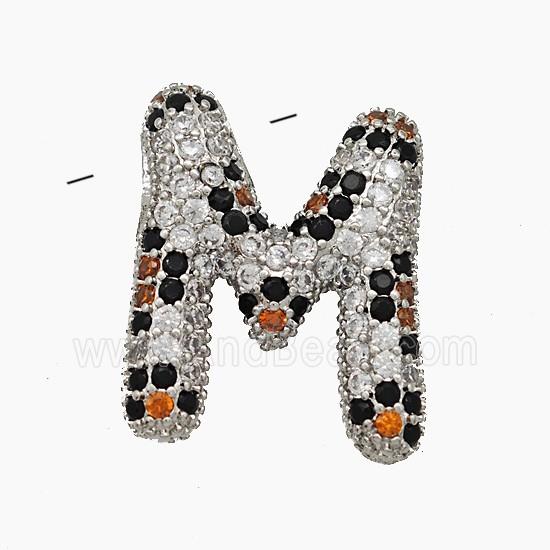 Copper Letter-M Pendant Micropave Zirconia Platinum Plated