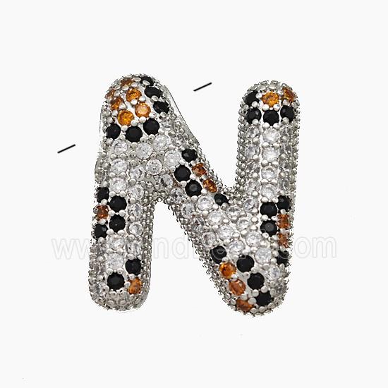 Copper Letter-N Pendant Micropave Zirconia Platinum Plated