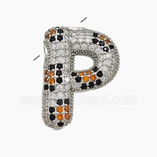 Copper Letter-P Pendant Micropave Zirconia Platinum Plated