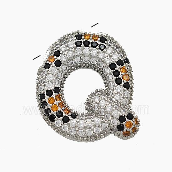 Copper Letter-Q Pendant Micropave Zirconia Platinum Plated