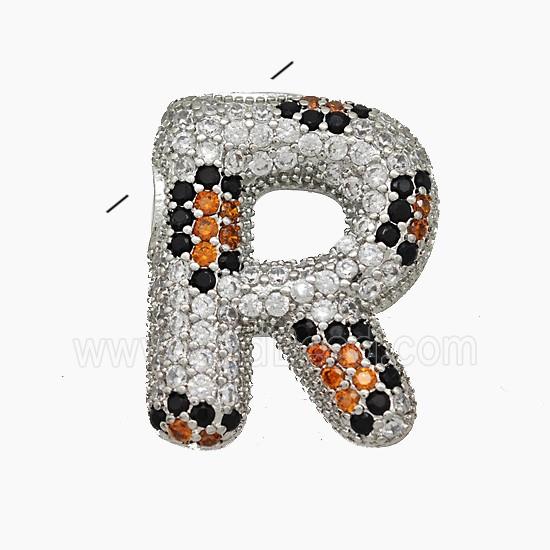 Copper Letter-R Pendant Micropave Zirconia Platinum Plated