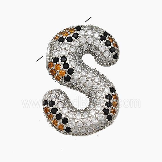 Copper Letter-S Pendant Micropave Zirconia Platinum Plated