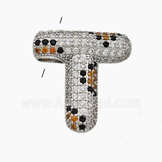 Copper Letter-T Pendant Micropave Zirconia Platinum Plated