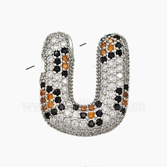 Copper Letter-U Pendant Micropave Zirconia Platinum Plated