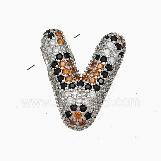 Copper Letter-V Pendant Micropave Zirconia Platinum Plated