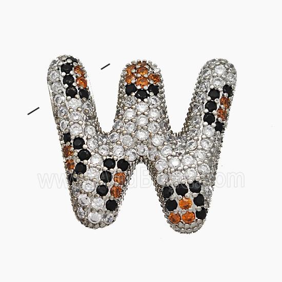 Copper Letter-W Pendant Micropave Zirconia Platinum Plated