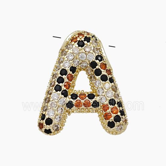 Copper Letter-A Pendant Micropave Zirconia Gold Plated