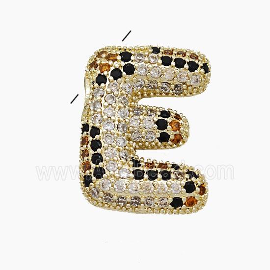 Copper Letter-E Pendant Micropave Zirconia Gold Plated